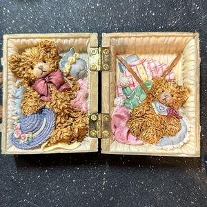 Teddy Bear Hinged Trinket Box in Brown and Pink